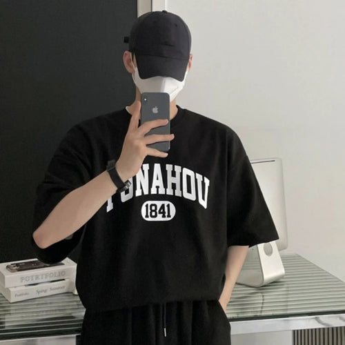 Load image into Gallery viewer, Summer Loose Men&#39;s T-shirt Korean Style Casual Round Neck Letter Printed Short Sleeved Male Tops Fashion 9C6070
