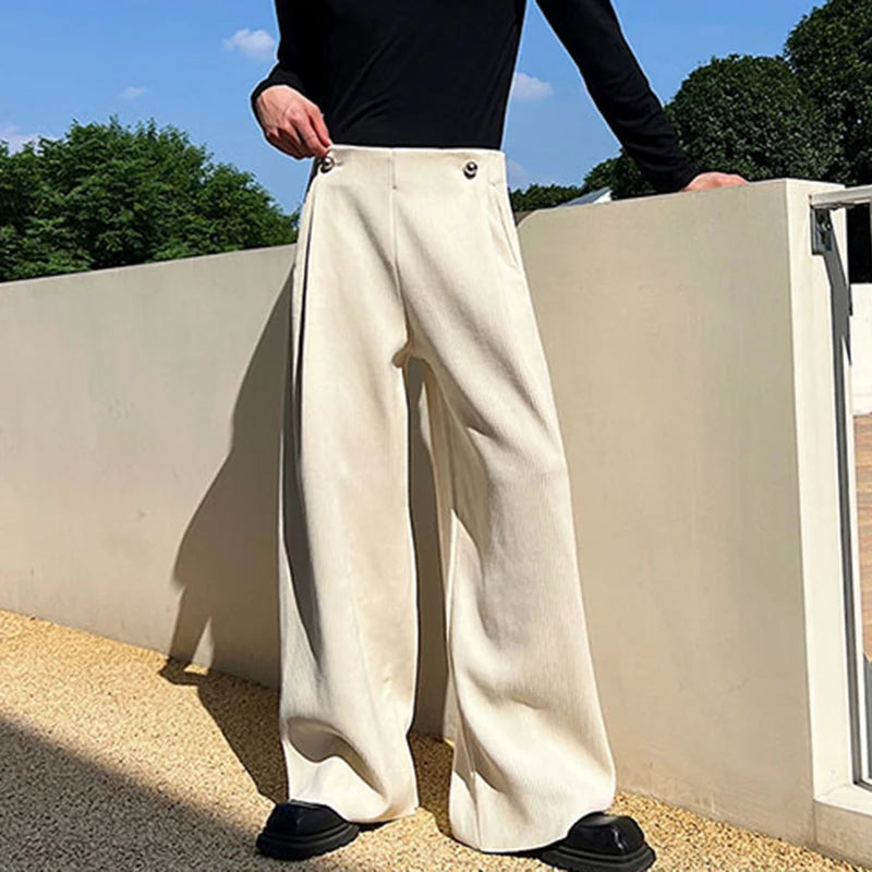 Autumn Winter Baggy Suit Pant Trend Men's Korean Style Casual Versatile Thick Niche Design Fashion Wide Leg Trousers 9C2578