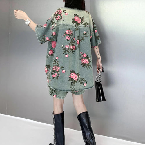 Load image into Gallery viewer, Blue Denim Shirt Wide Leg Shorts Two Piece Suit New Lapel Short Sleeve Women Fashion Tide Spring Summer 2025 1DH6138
