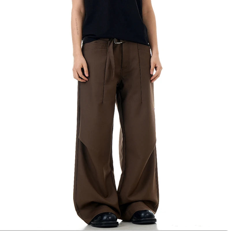 American Style Male Suit Pants Loose Pleated Design Straight Leg Solid Color Simple Men's Trousers Summer 9W1953
