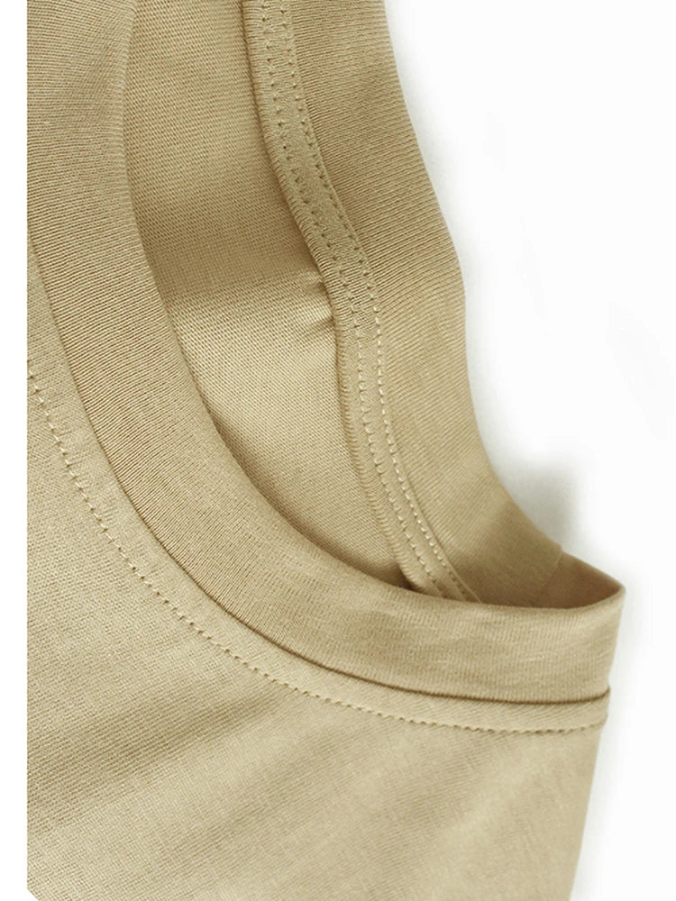 Women Black Khaki Irregular Spliced Big Size Long Dress New Round Neck Short Sleeve Fashion Spring Summer 2025 1DJ1119