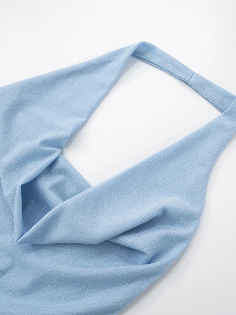 Halter Deep V Neck Backless Sexy Maxi Dress For Women Fashion Sleeveless High Waist Slim-fit Beach Club Party Dress