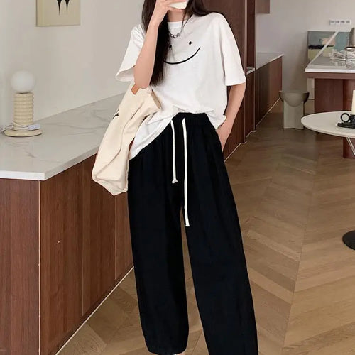 Load image into Gallery viewer, Black White High Waist Big Size Drawstring Harem Ankle-length Pant Women Spring Summer Brown Baggy Korean Casual Sweatpants New
