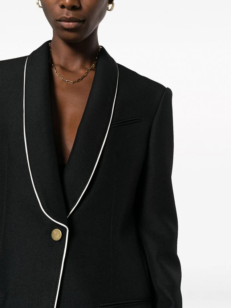 Minimalist Casual Loose Blazers For Women Notched Collar Long Sleeve Spliced Button Chic Blazer Female Fashion Clothing