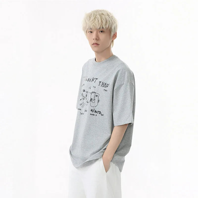 Men's T-shirts New Korean Letter Printed Design Solid Color Loose Trendy Short Sleeve Fashion Male Casual Top 9W1597