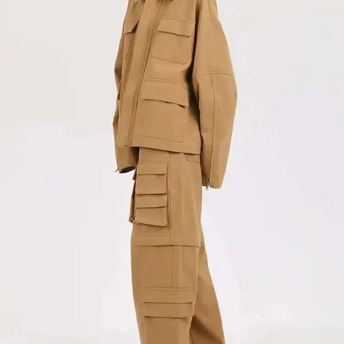Load image into Gallery viewer, Khaki Big Size Coat Wide Leg Pants Two Piece Suit New Lapel Long Sleeve Women Fashion Tide Spring Autumn 2025 28W105
