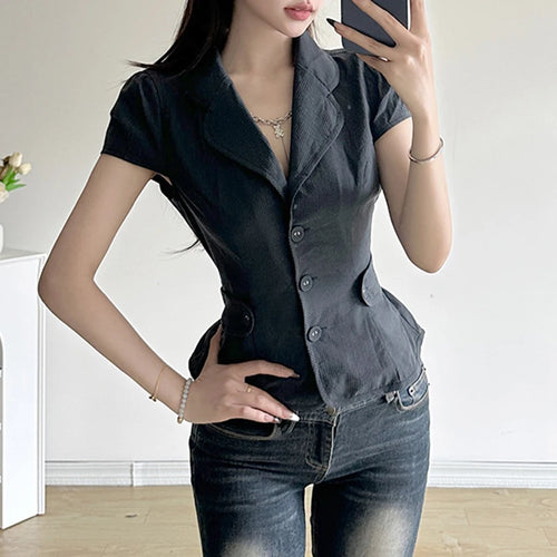 Load image into Gallery viewer, Streetwear Stripe Cargo Style Women Blouse Tops Buttons Belt-Waist Cardigan Jacket Ruffles Summer Shirt Cropped Chic
