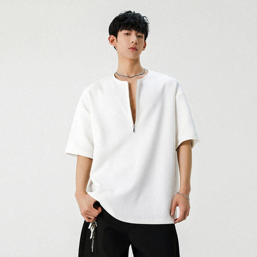 Load image into Gallery viewer, Male T-shirt New American Style Half Zippper Solid Color Short Sleeved T-shirts Casual Loose Trendy Men Summer 9W1294
