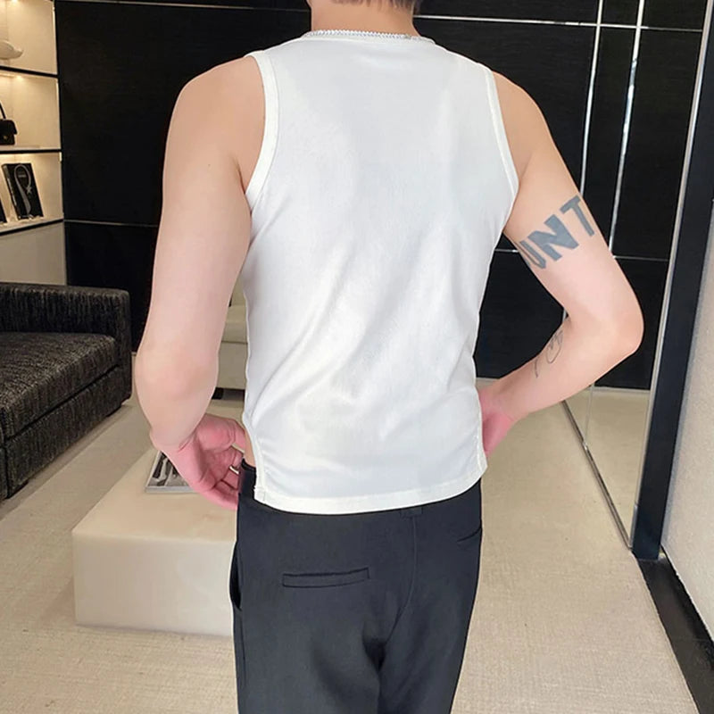 Tight Tank Top Trend Summer Personalized Square Neck Short Sleeveless Menwear Soild Color Vest Casual Clothes 9C5243