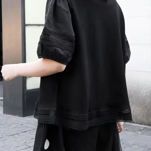 Load image into Gallery viewer, Women Black Lace Hollow Out Big Size Casual T-shirt New Round Neck Short Sleeve Fashion Tide Spring Summer 2025 1DJ1136
