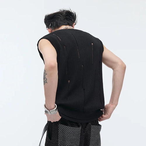 Load image into Gallery viewer, Summer Streetwear Men Knitted Vest Round Collar Tank Top Men&#39;s Sleeveless T-shirt Metal Design Summer 24Y164
