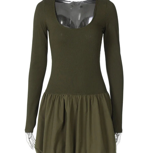 Load image into Gallery viewer, Long Sleeve Puffball Sexy Mini Dress For Women Autumn Winter New O Neck High Waist A-line Ruffled Pleated Dress
