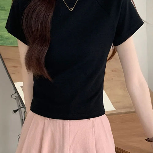 Load image into Gallery viewer, Sexy O Neck Slim T Shirt Women Cotton Elastic Basic Solid Female Casual Korean Tops Short Sleeve Thin T-shirts
