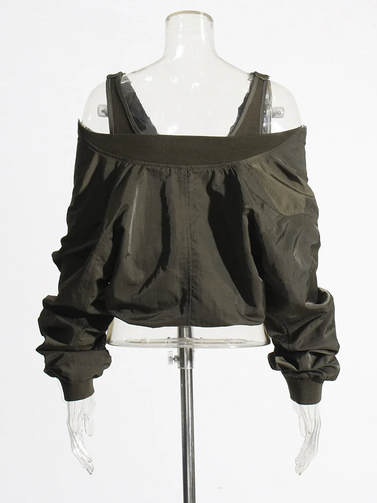 Solid Casual Irregular Jackets For Women Stand Collar Long Sleeve Spliced Zipper Streetwear Jacket Female Fashion Clothing