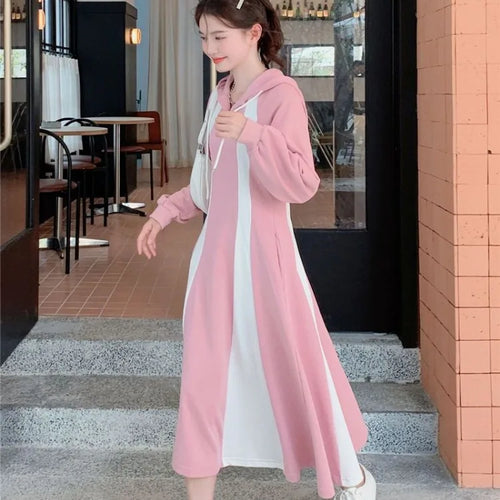 Load image into Gallery viewer, Korean Style School Hooded Dress Women Y2k Sport Casual Oversize Dresses Student Kpop Streetwear Autumn Witner
