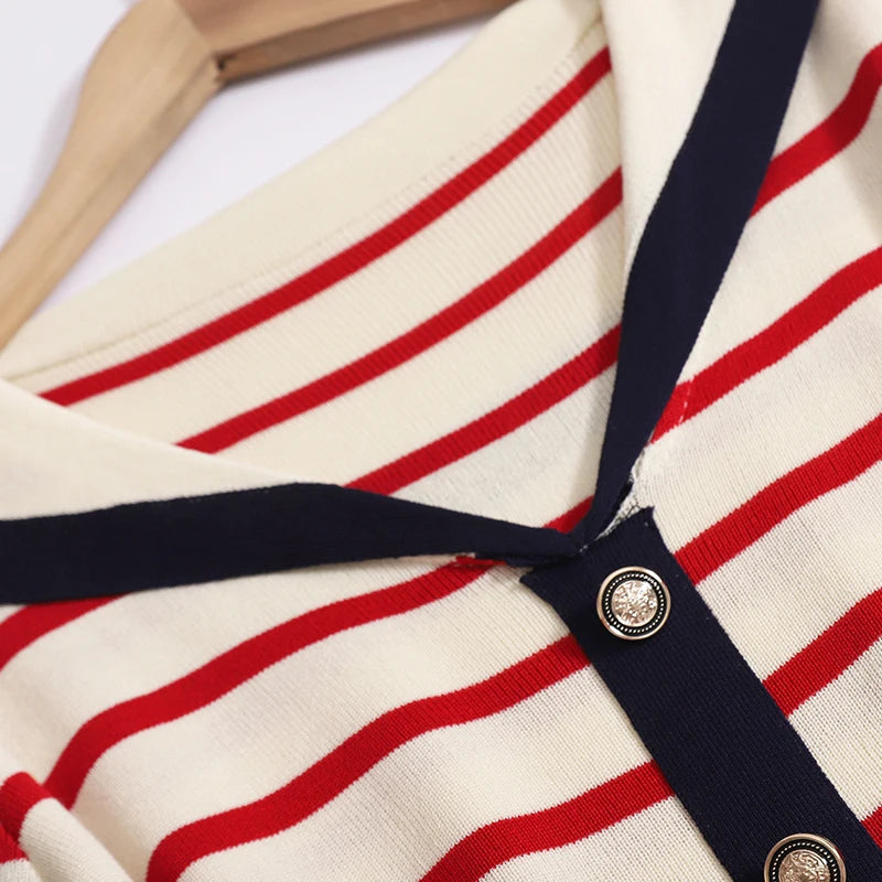 Summer Black White Striped Long Dress Women Red Patchwork Elegant Short Sleeve Fashion Single Breasted Holiday Dresses 2024 New