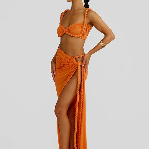 Load image into Gallery viewer, Summer Beach Sexy Two Piece Sets Women Strapless Crop Tops And Maxi Skirt Female Elegant Vacation Club 2 Piece Set
