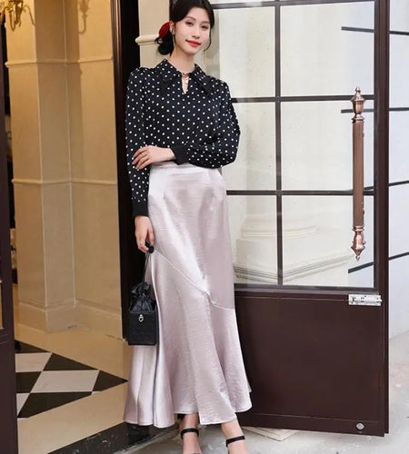 Spring Summer Black White High Waist Ruffles Pleated Skirt Women Clothes French Vintage Purple Elegant Vacation Party Long Skirt