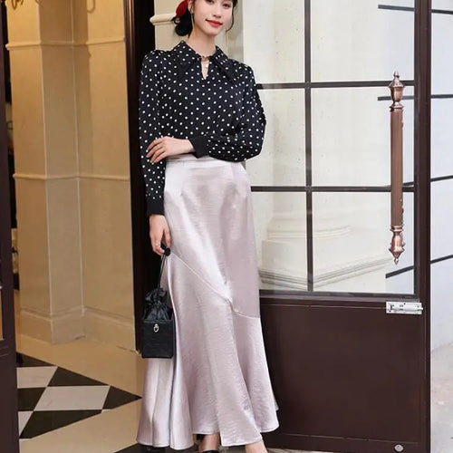 Load image into Gallery viewer, Spring Summer Black White High Waist Ruffles Pleated Skirt Women Clothes French Vintage Purple Elegant Vacation Party Long Skirt
