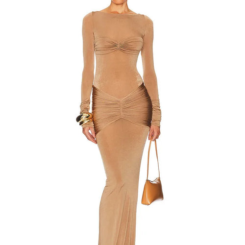 Load image into Gallery viewer, Elegant Long Sleeved High Stretch Tight Dress Women Fashion Solid Color Slim Party Club Evening Dress Winter New 2025
