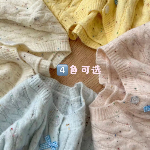 Load image into Gallery viewer, French Solid Embroidery Bow Single Breasted Short Cardigans Sweater Women Autumn Winter O-neck Long Sleeve Knitwear Tops Popular
