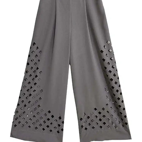 Load image into Gallery viewer, High Elastic Waist Gray Hollow Out Long Wide Leg Casual Pants New Trousers Women Fashion Tide Spring Autumn 2025  1DH9432
