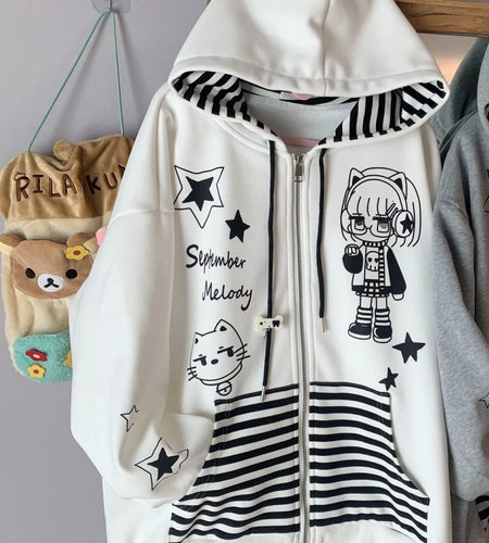 Women Clothing Japanese Cute Sweatshirts Jackets Hooded Thicked Anime Print Y2k Tops Ropa Mujer Casual Fashion Oversized Hoodies