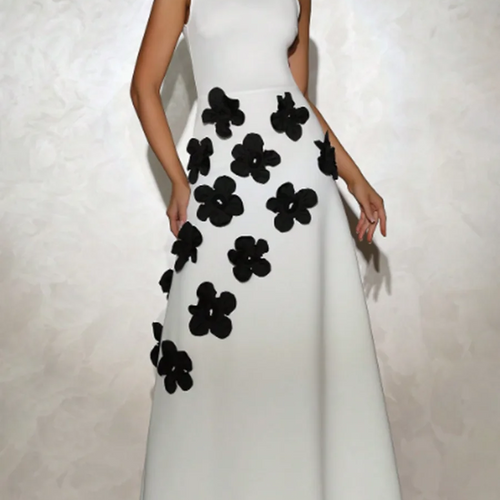 Load image into Gallery viewer, Slimming Spliced 3D Flower Temperament Dresses for Women Round Neck Sleeveless High Wasit Dress Female Clothing New
