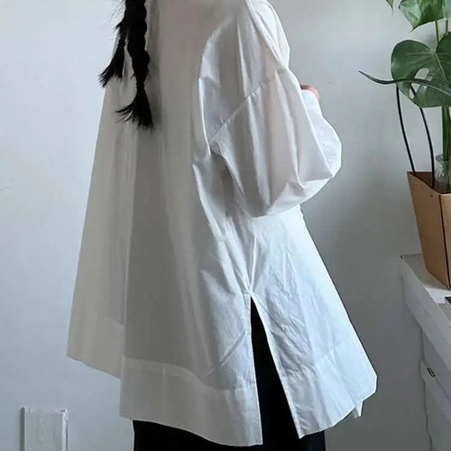 Load image into Gallery viewer, Women White Ruffles Elegant Big Size Long Blouse New V-neck Long Sleeve Shirt Fashion Tide Spring Autumn 2025 1DJ0732
