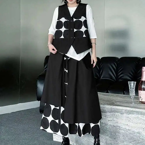 Load image into Gallery viewer, Big Size Black Dot Vest Wide Leg Pants Two Piece Suit New V-Neck Sleeveless Women Fashion Tide Spring Autumn 2025 1DJ1039
