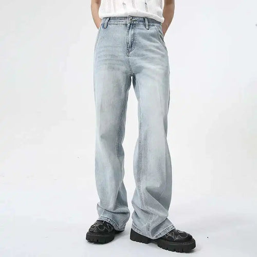 Load image into Gallery viewer, Minimalist Men&#39;s Jeans Solid Color Washed Boot Cut Trousers Straight Loose Wide Leg Male Bottom High Street Menwear 9C5978
