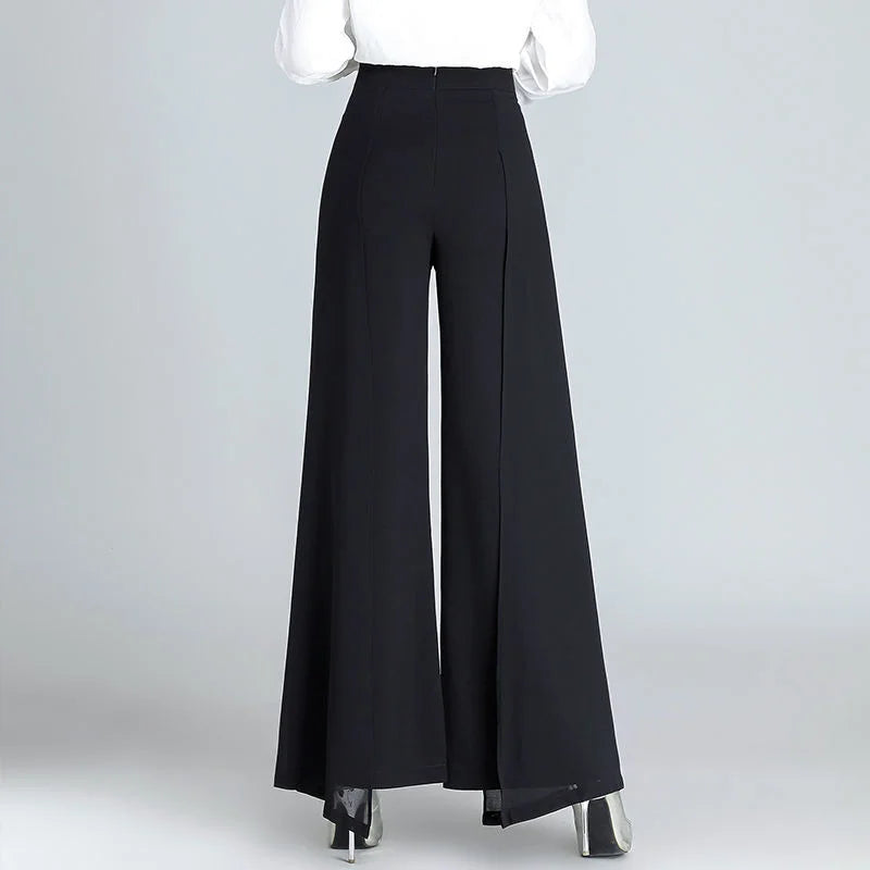 Chiffon Wide Leg Pants High Waist Casual Black Elegant Trousers Women Korean Fashion Clothing 2023 New Baggy Pantalon Femme