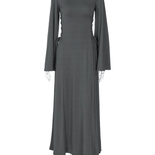 Load image into Gallery viewer, Ribbed Solid O Neck Long Flare Sleeve Bandage Sexy Bodycom Maxi Dress Fall Elegant Y2K Outfits Birthday Party Outfits
