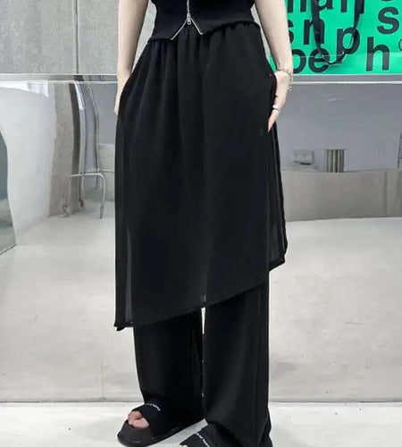 High Elastic Waist Black Mesh Irreuglar Wide Leg Pants New Loose Fit Trousers Women Fashion Spring Autumn 2025 1DH4385