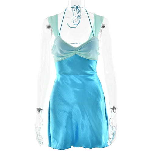 Load image into Gallery viewer, Patchwork Sleeveless Sexy Mini Dress For Women Robe Satin Strapless Backless Lace-up High Waist A-line Club Dress
