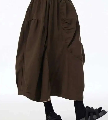 High Elastic Waist Coffee Irregular Pleated Casual Midi Half-body Skirt Women Fashion Tide New Spring Autumn 2025 1DH6613