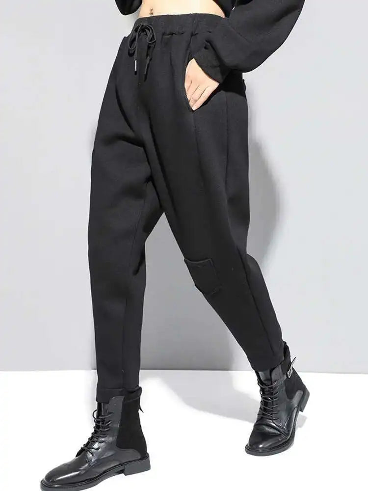 High Elastic Waist Black Thick Casual Harem Pants New Loose Fit Trousers Women Fashion Tide Spring Autumn 2025 1DF4690