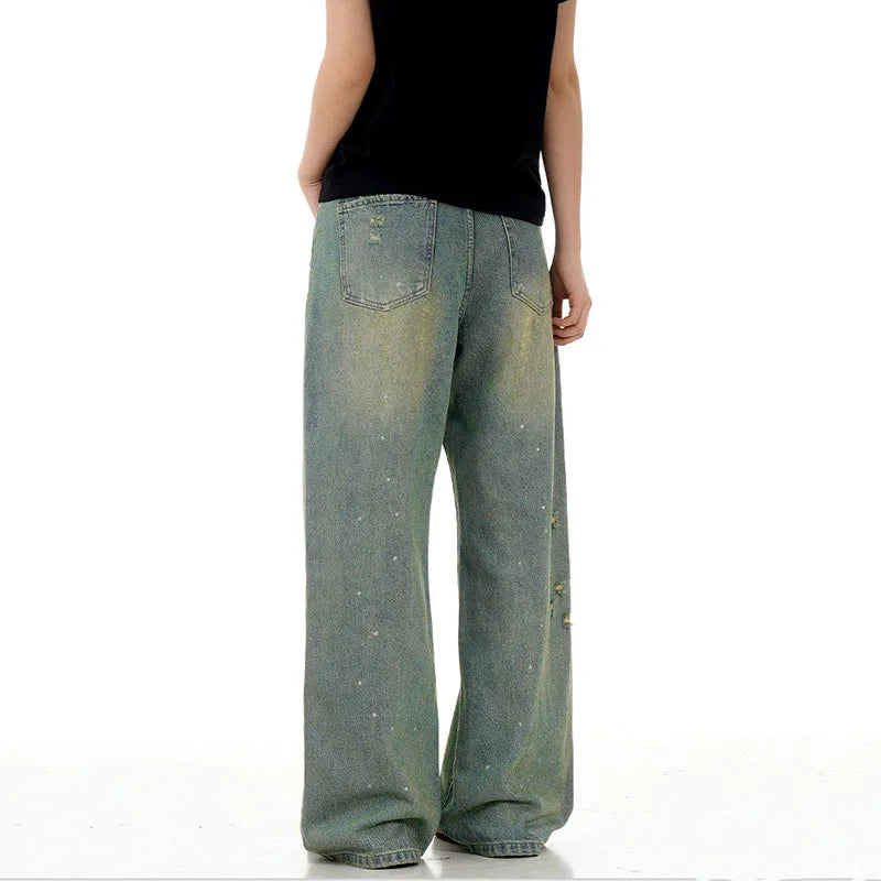 Men's Jeans New High Street  American Style Cat Whisker Stylish Distressed Denim Pants Straight Leg Male Trousers 9W1720