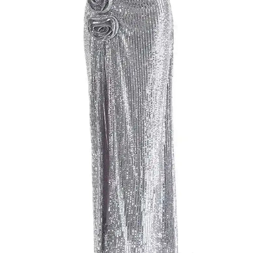 Load image into Gallery viewer, High Elastic Waist Red Sequins Flower Slit Elegant Long Half-body Skirt Women Fashion Tide New Spring Autumn 2025 1DH9121
