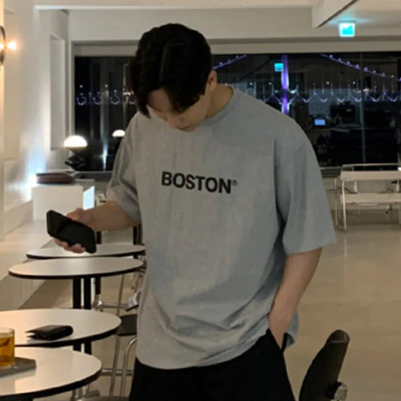 Men's T-shirts Summer New Fashion Short Sleeve Round Collar Letter Printing Design Male Tees Casul Clothing Summer 9W1360