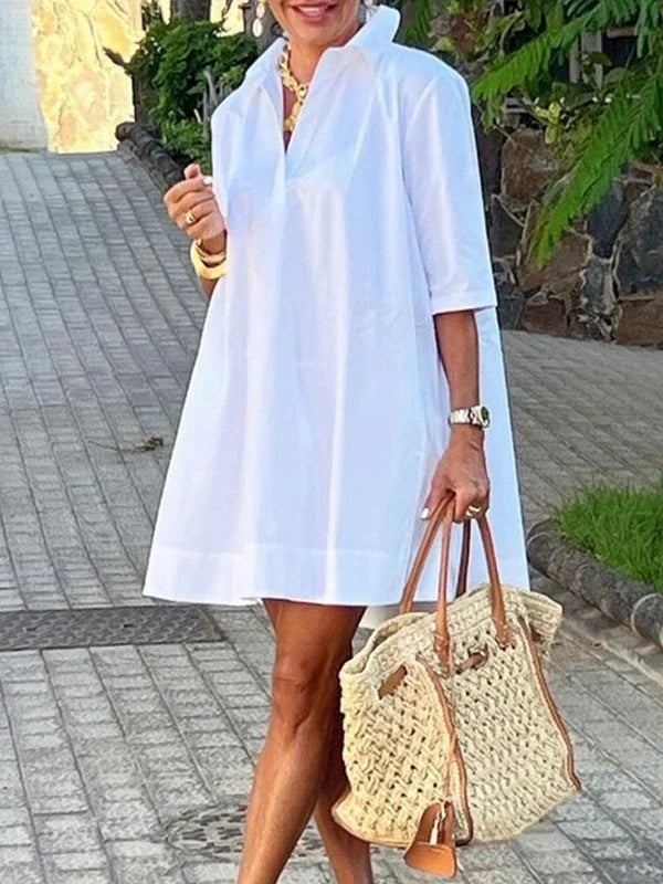 Women Midi Shirts Dress 2025 Summer Short Sleeves Black and White Polka Dot Daily Casual Simple Female A-line Dresses