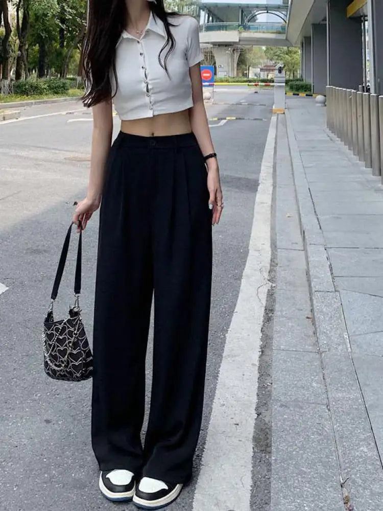 Purple Dropping Floor Pants For Women Spring Autumn 2023 Black High-waisted Suit Pants Versatile Straight Casual Yellow Trousers