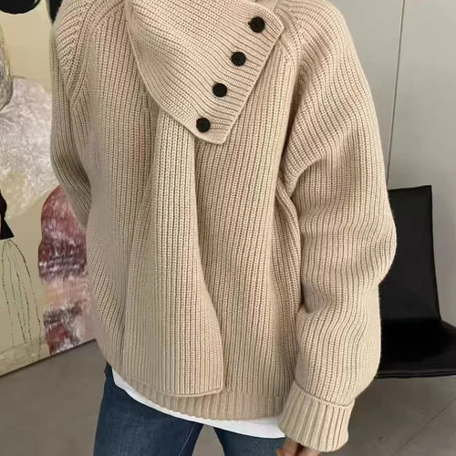 Load image into Gallery viewer, 2024 Autumn Winter New Solid Scarf Neck Sweater Korean Version Loose Fashion Long Sleeve Pullovers Knitted Tops Ladies Clothes
