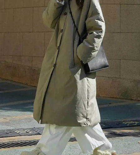 Army Green Big Size Keep Warm Long Down Jacket New Long Sleeve Warm Women Parkas Fashion Tide Autumn Winter 2025 1DH8675