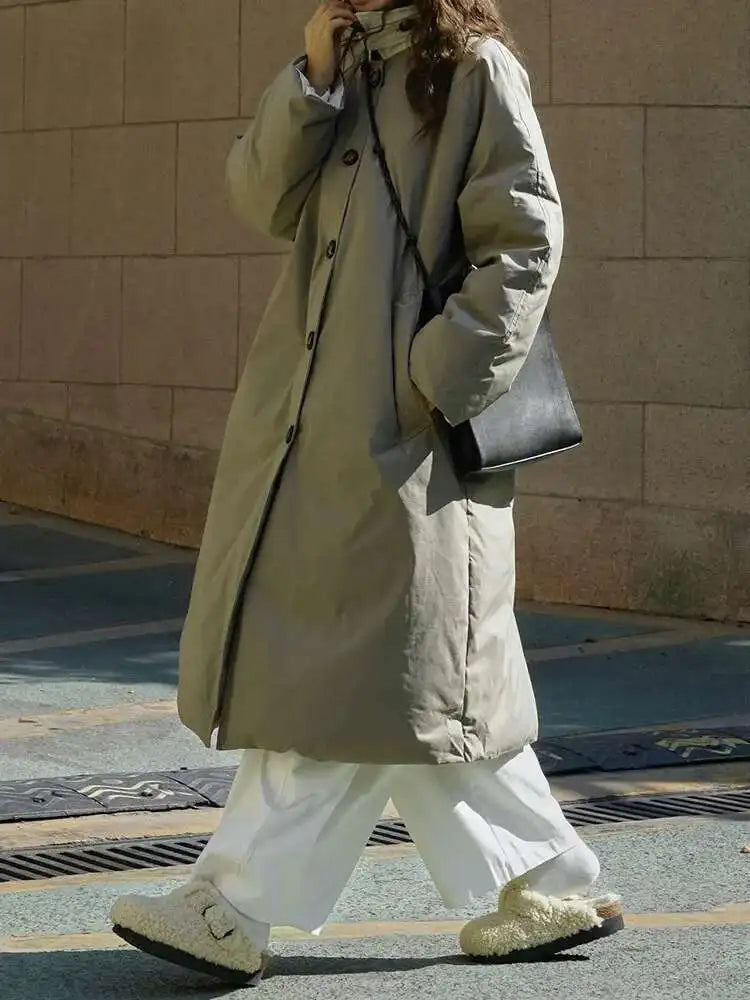 Army Green Big Size Keep Warm Long Down Jacket New Long Sleeve Warm Women Parkas Fashion Tide Autumn Winter 2025 1DH8675