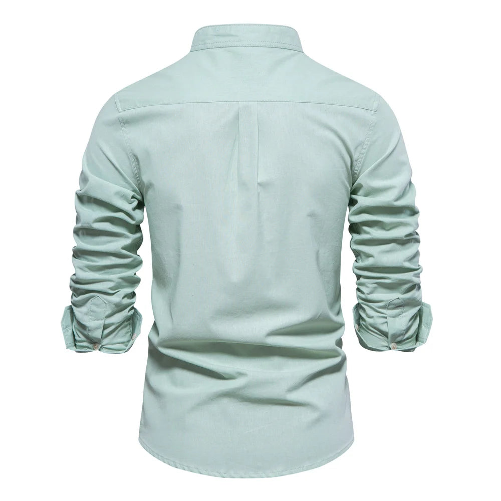 Solid Color Stand Collar Men's Shirts 100% Cotton Long Sleeve Shirts for Men New Spring Quality Casual Shirts Male
