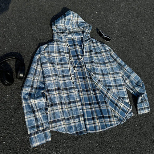 Load image into Gallery viewer, Male New Kroean Spring Men's Hooded Plaid Shirt Single Breasted Design Casual Handsome Long Sleeves Style 2025 9W1396
