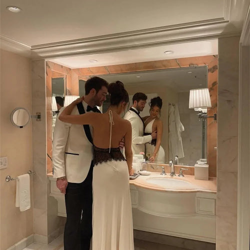 Load image into Gallery viewer, Summer Backless Sexy Maxi Dress Women Gown Patchwork Lace Halter Deep V Neck Sleeveless High Waist Elegant Long Dress
