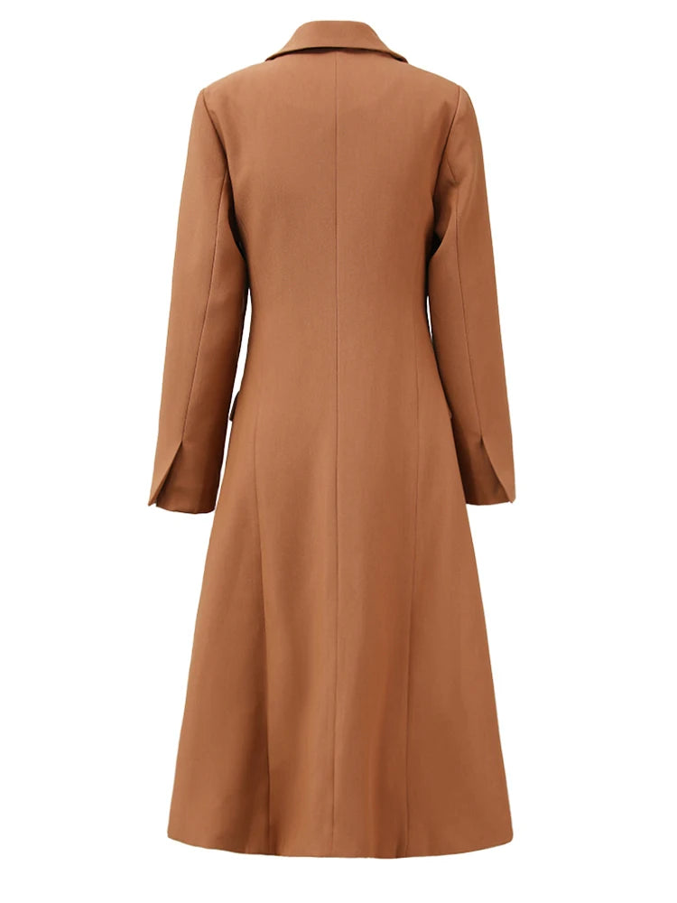 Women Brown Irregular Spliced Long Elegant Blazer New Lapel Long Sleeve Jacket Fashion Tide Spring Autumn 2025 26D9036