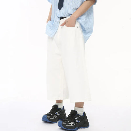 Load image into Gallery viewer, Korean Design Male Jeans Calf-length Pants Loose Wide Leg Trousers Straight Solid Color Male Bottom Summer 9C6431
